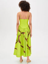Women's Bird Print Corset Maxi Dress - Lime Green