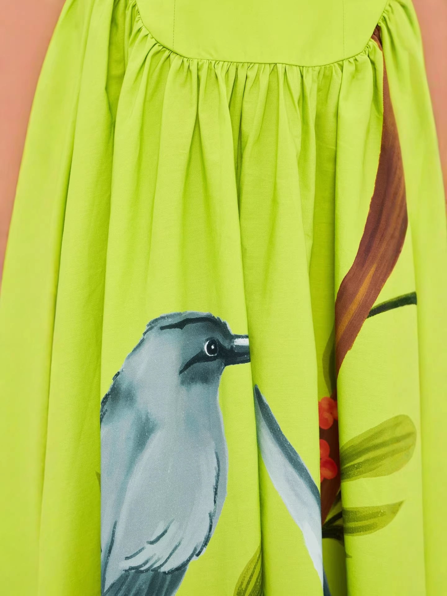 Women's Bird Print Corset Maxi Dress - Lime Green