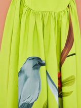 Women's Bird Print Corset Maxi Dress - Lime Green