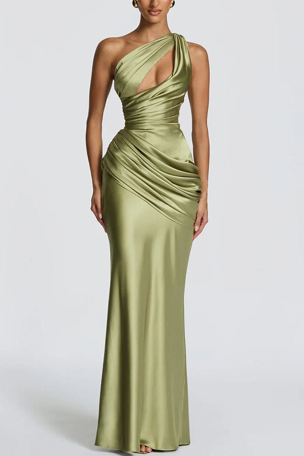 Women's One-Shoulder Satin Evening Gown