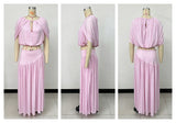Women's Pleated Maxi Skirt Set with Cape Sleeve Crop Top