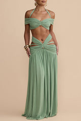Women's Ruched Cutout Halter Maxi Dress - Sage Green