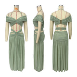 Women's Ruched Cutout Halter Maxi Dress - Sage Green