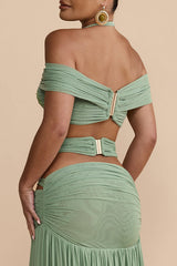 Women's Ruched Cutout Halter Maxi Dress - Sage Green