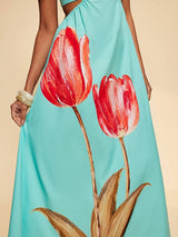 Women's Floral Print Cutout Halter Maxi Dress