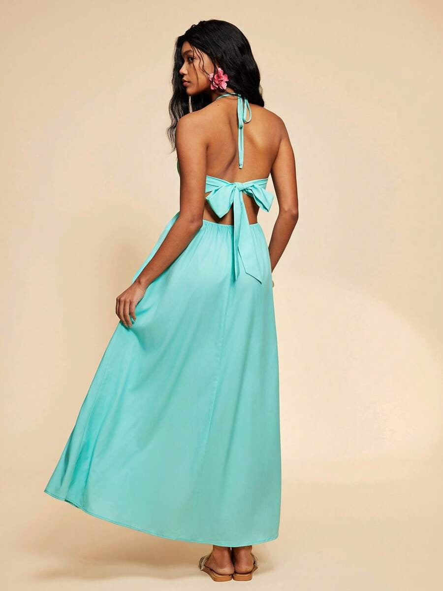 Women's Floral Print Cutout Halter Maxi Dress