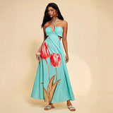 Women's Floral Print Cutout Halter Maxi Dress