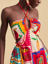 Women's Floral Print Cutout Halter Maxi Dress