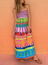 Women's Colorful Fruit Print Spaghetti Strap Maxi Dress
