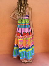 Women's Colorful Fruit Print Spaghetti Strap Maxi Dress