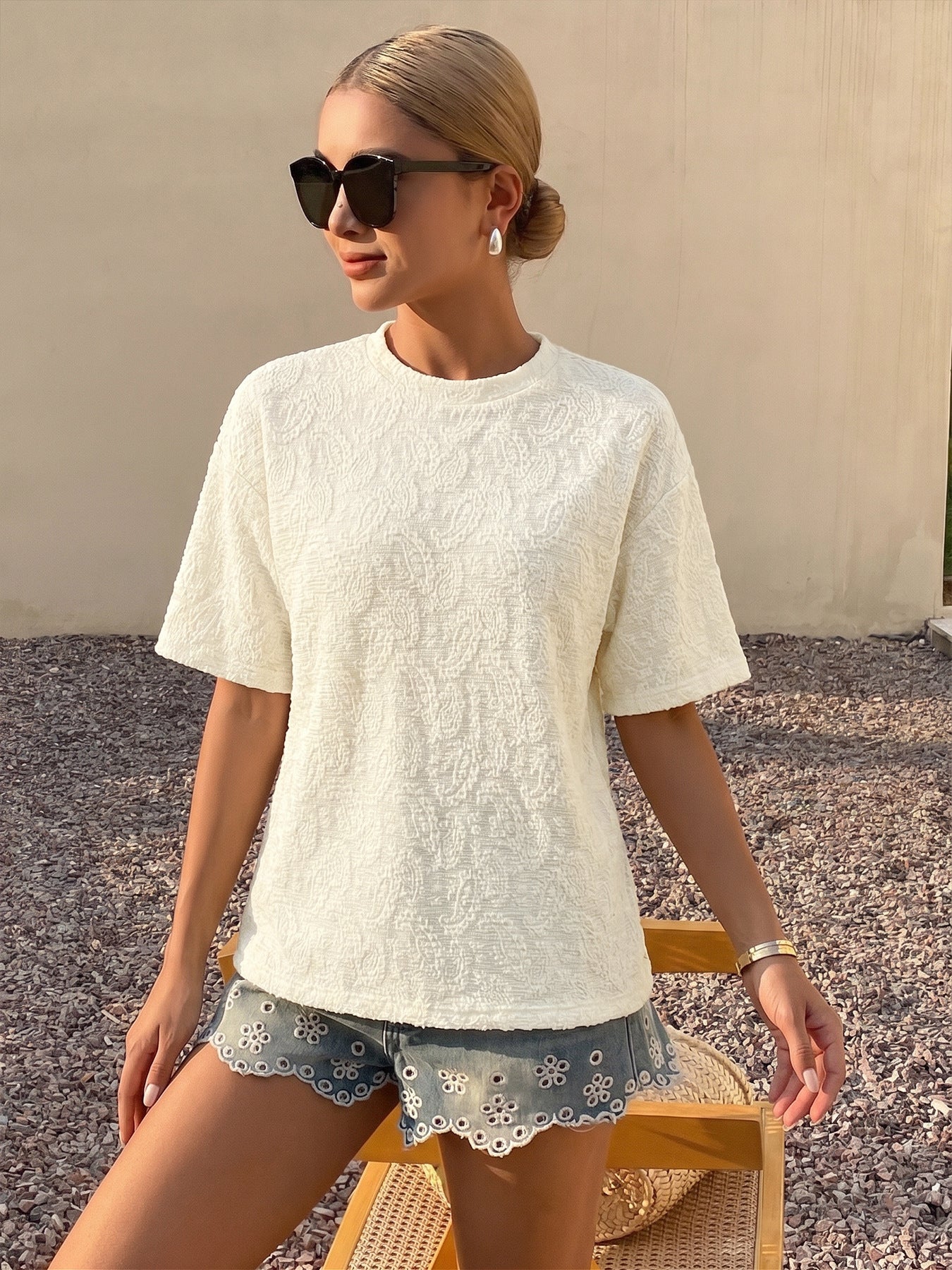 Women's Textured Short Sleeve Casual Tee