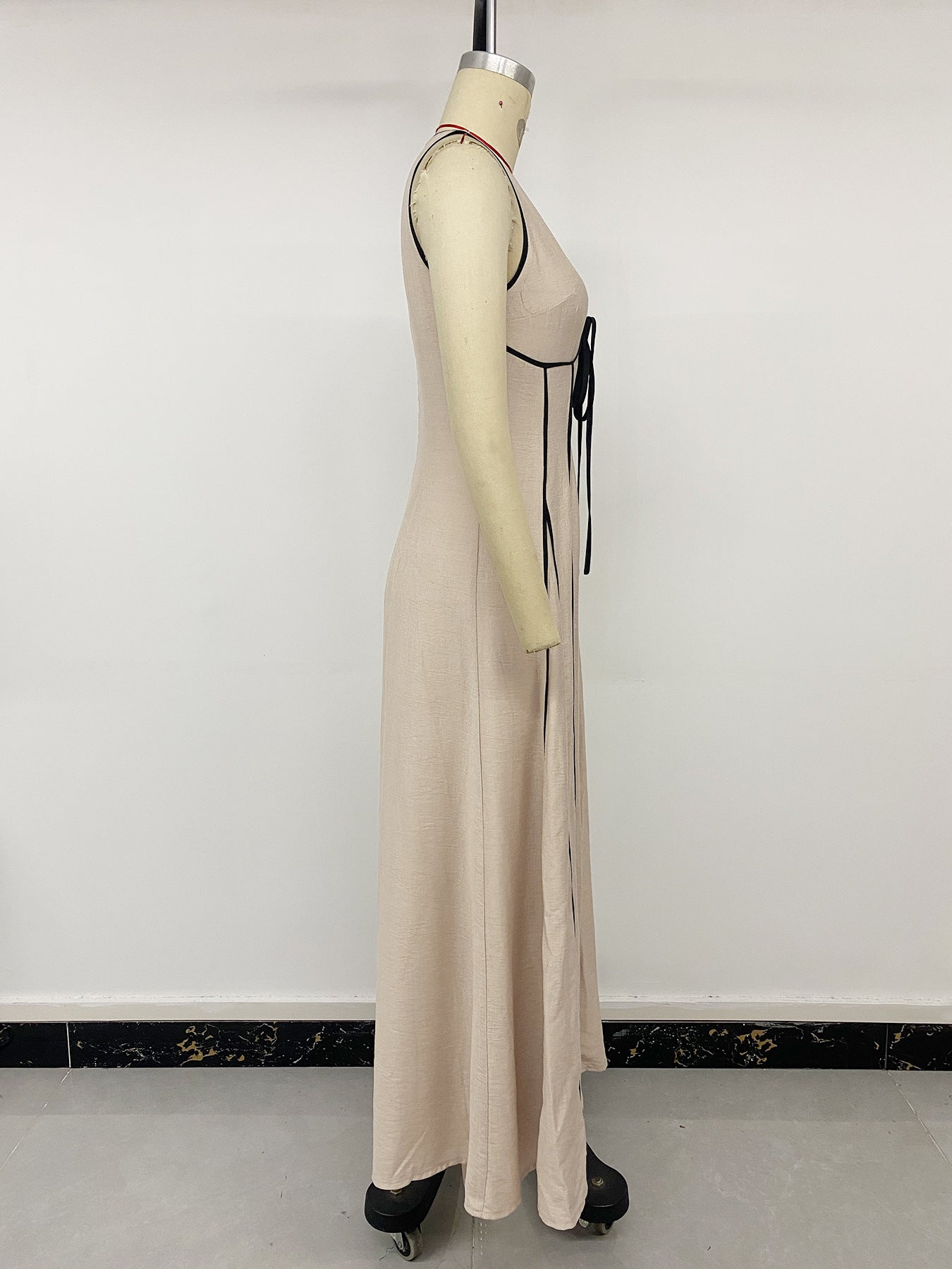 Beige Contrast Trim Maxi Dress