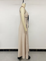 Beige Contrast Trim Maxi Dress