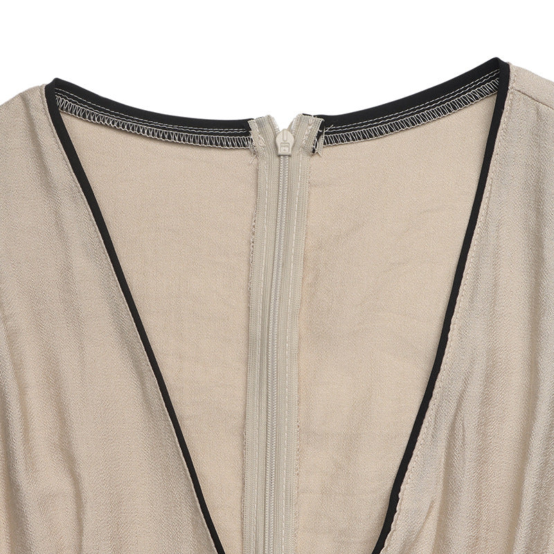 Beige Contrast Trim Maxi Dress
