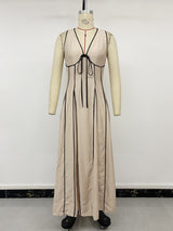 Beige Contrast Trim Maxi Dress