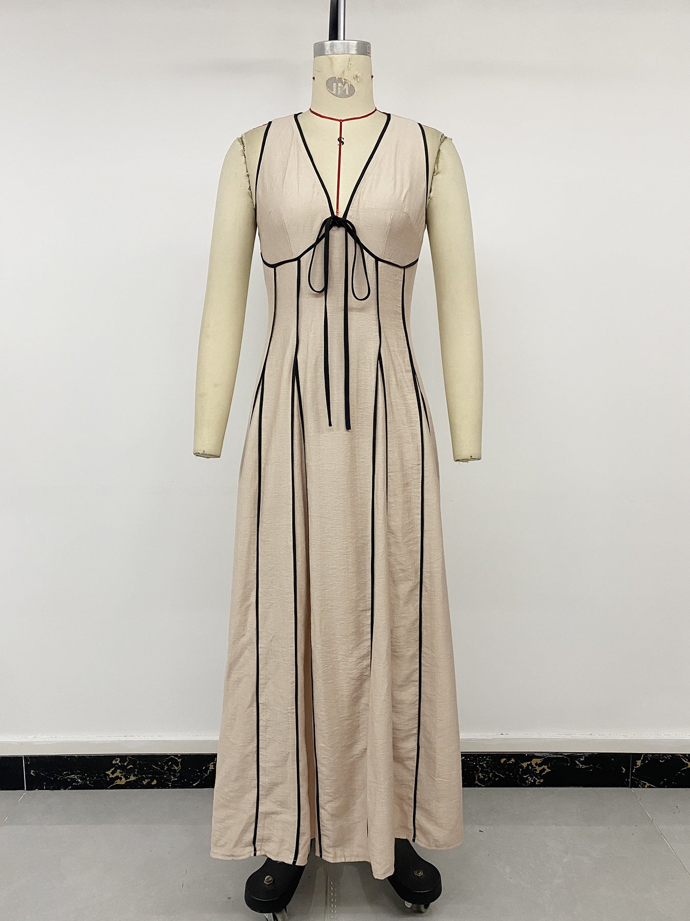 Beige Contrast Trim Maxi Dress