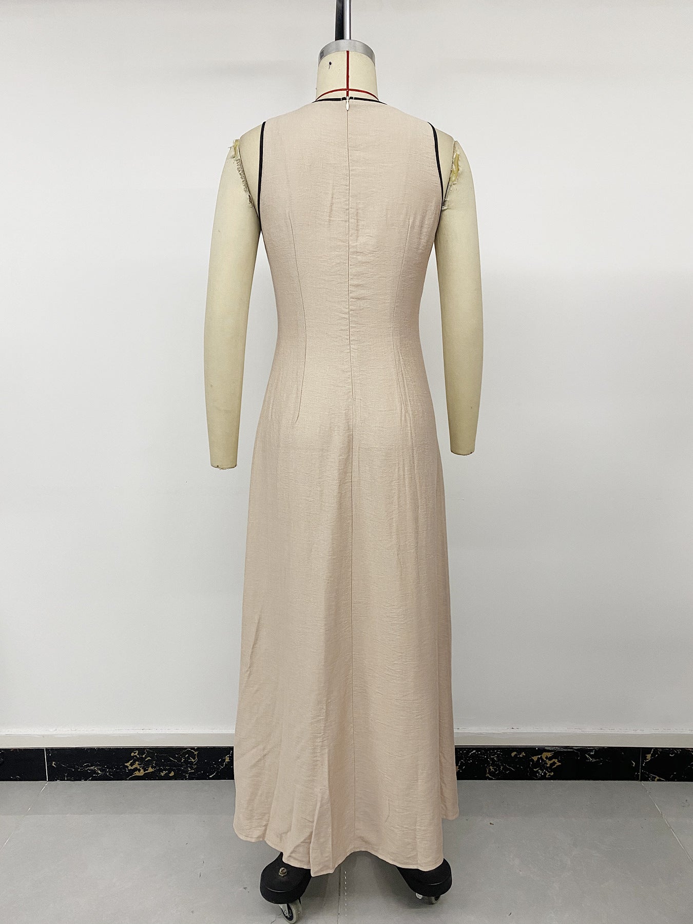 Beige Contrast Trim Maxi Dress