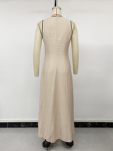 Beige Contrast Trim Maxi Dress
