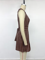 Women's Sleeveless Striped V-Neck Wrap Romper with Collar