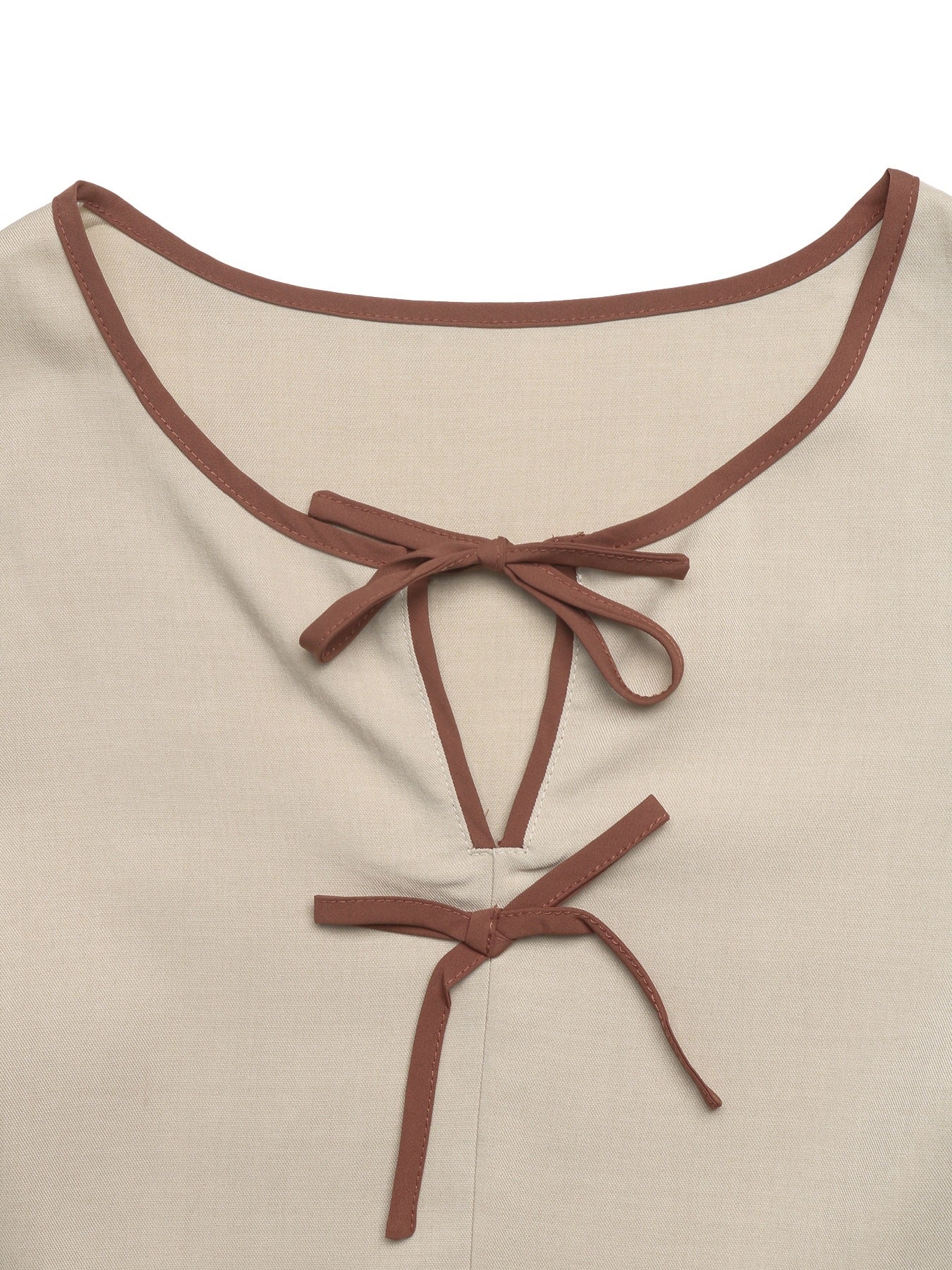 Women's Puff Sleeve Contrast Bow Front Peplum Blouse Top