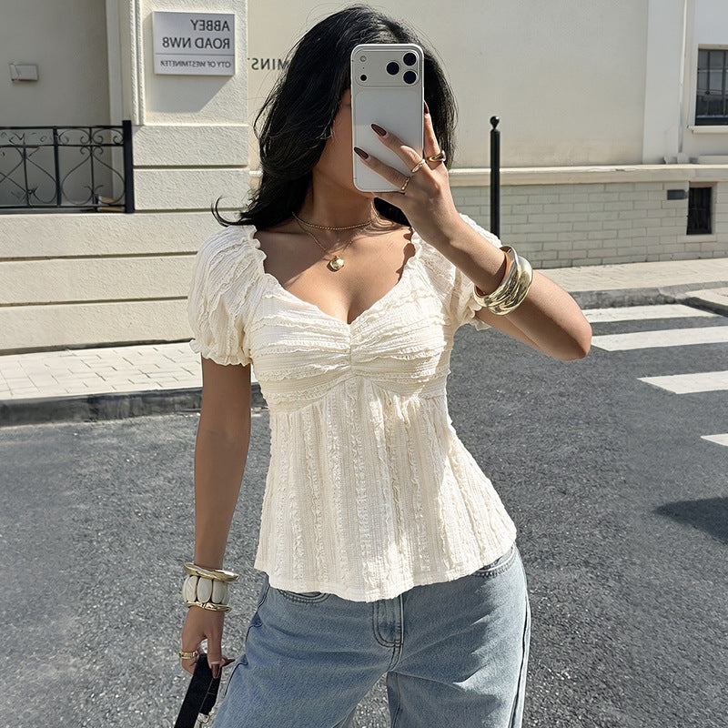 Women's Textured Ruched Sweetheart Neck Peplum Blouse