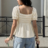Women's Textured Ruched Sweetheart Neck Peplum Blouse