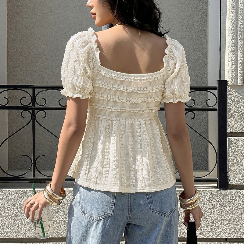 Women's Textured Ruched Sweetheart Neck Peplum Blouse