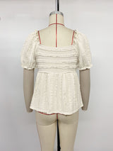Women's Textured Ruched Sweetheart Neck Peplum Blouse