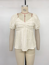 Women's Textured Ruched Sweetheart Neck Peplum Blouse