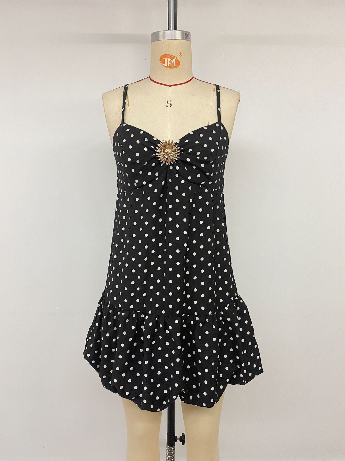 Women's Polka Dot Spaghetti Strap Mini Dress with Bubble Hem