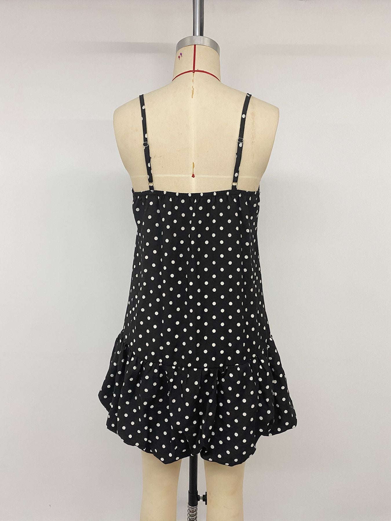 Women's Polka Dot Spaghetti Strap Mini Dress with Bubble Hem
