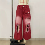 Women's Distressed Cargo Wide Leg Jeans