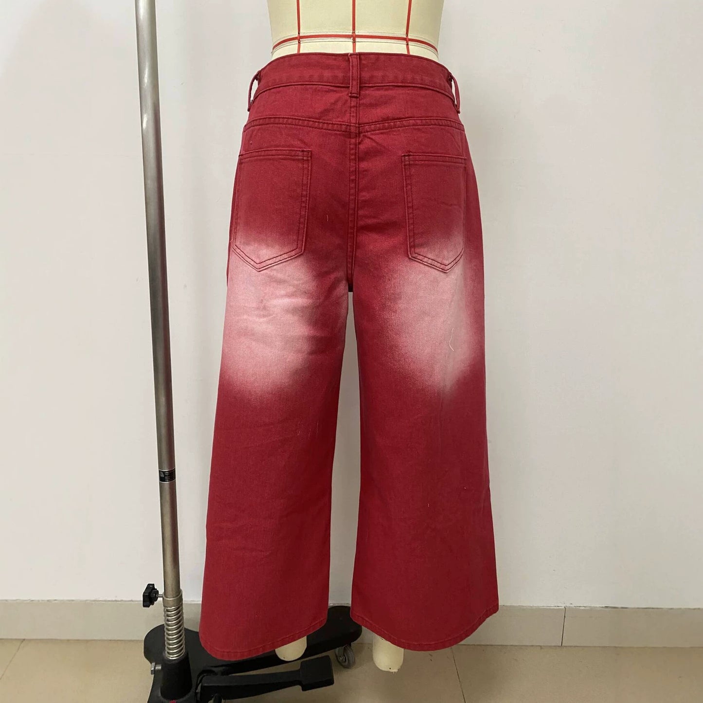 Women's Distressed Cargo Wide Leg Jeans