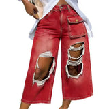 Women's Distressed Cargo Wide Leg Jeans