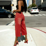 Women's Distressed Cargo Wide Leg Jeans