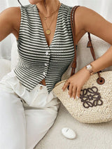 Women's Striped Knit Button Front Sweater Vest Top