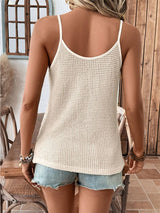 Chic Cream Waffle Knit Lace Trim Cami Top