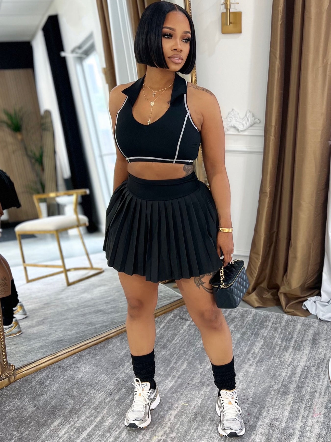 Women's Pleated Mini Skirt Set