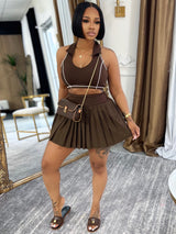 Women's Pleated Mini Skirt Set