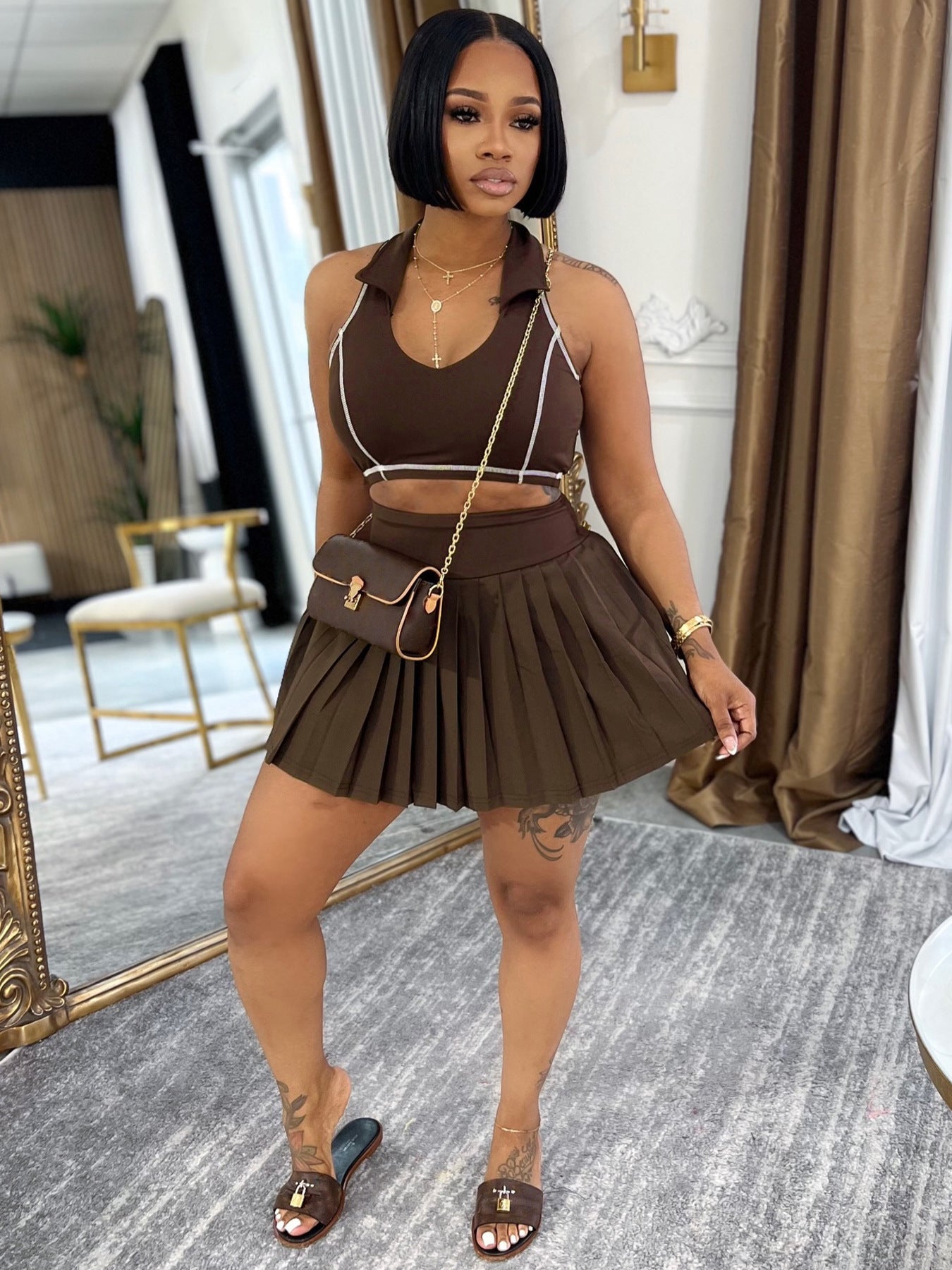 Women's Pleated Mini Skirt Set