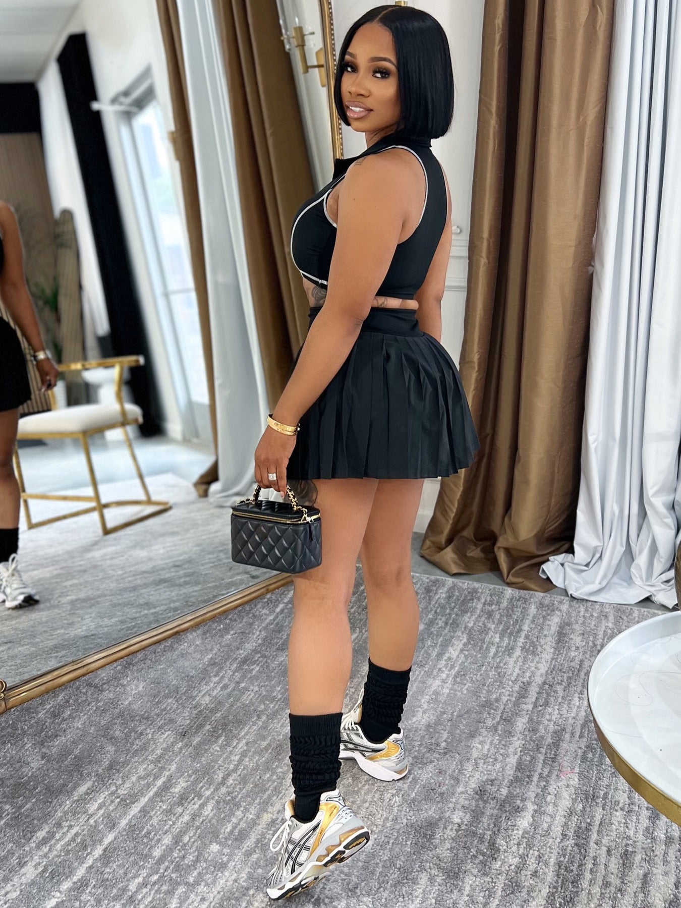 Women's Pleated Mini Skirt Set