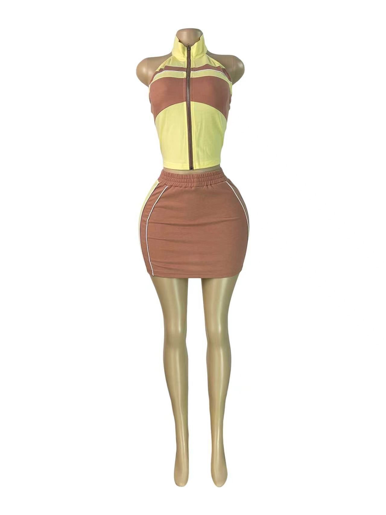 Women's Zip Front Halter Skirt Set
