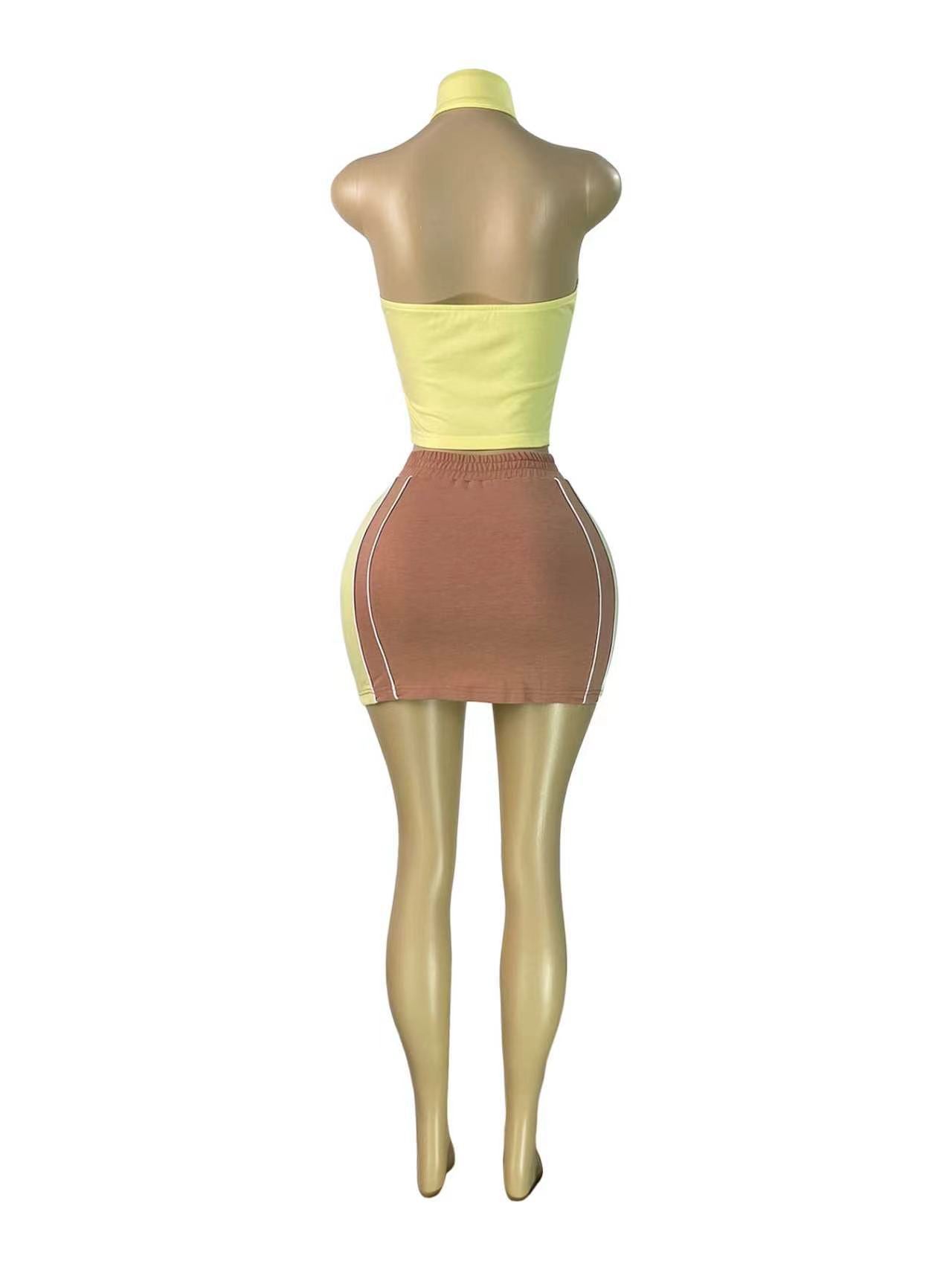 Women's Zip Front Halter Skirt Set