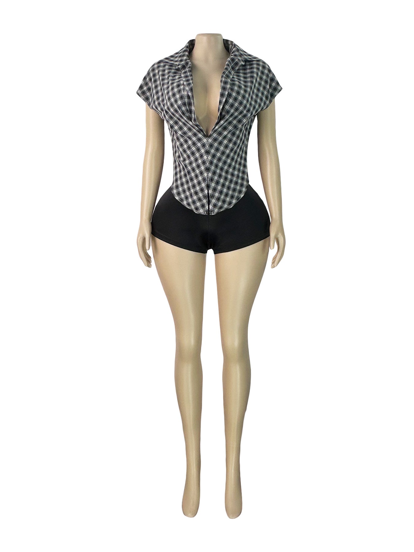 Women's Plaid Cowl Neck Cap Sleeve  Top