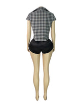 Women's Plaid Cowl Neck Cap Sleeve  Top