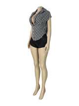 Women's Plaid Cowl Neck Cap Sleeve  Top