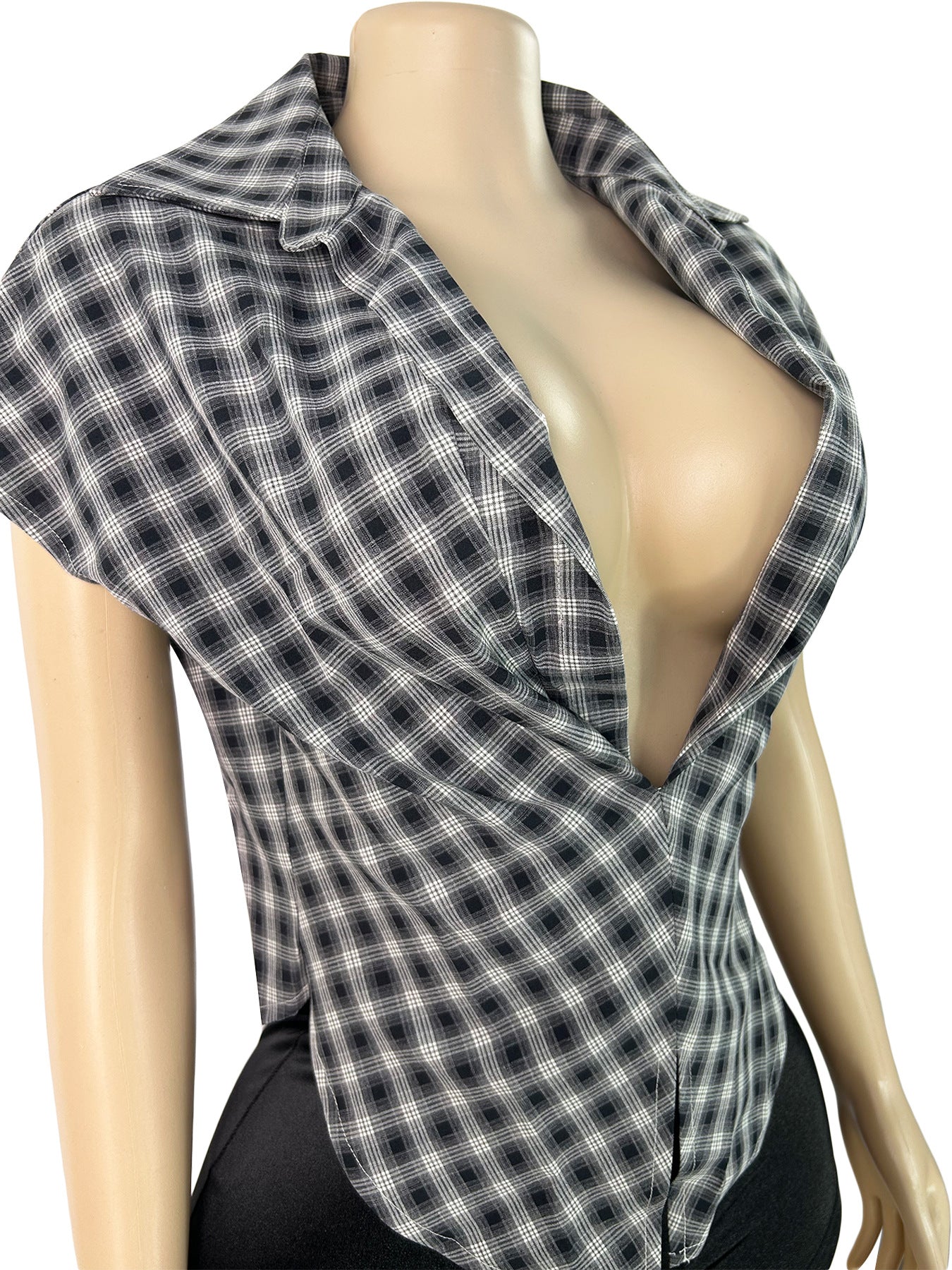 Women's Plaid Cowl Neck Cap Sleeve  Top