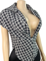 Women's Plaid Cowl Neck Cap Sleeve  Top
