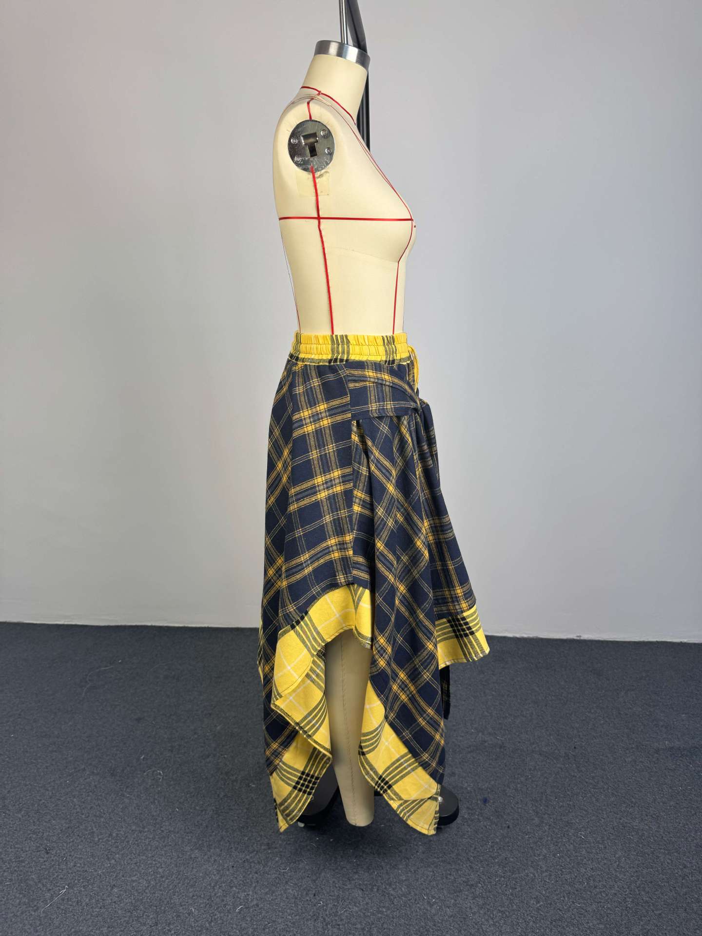 Women's Plaid Handkerchief Hem Midi Skirt