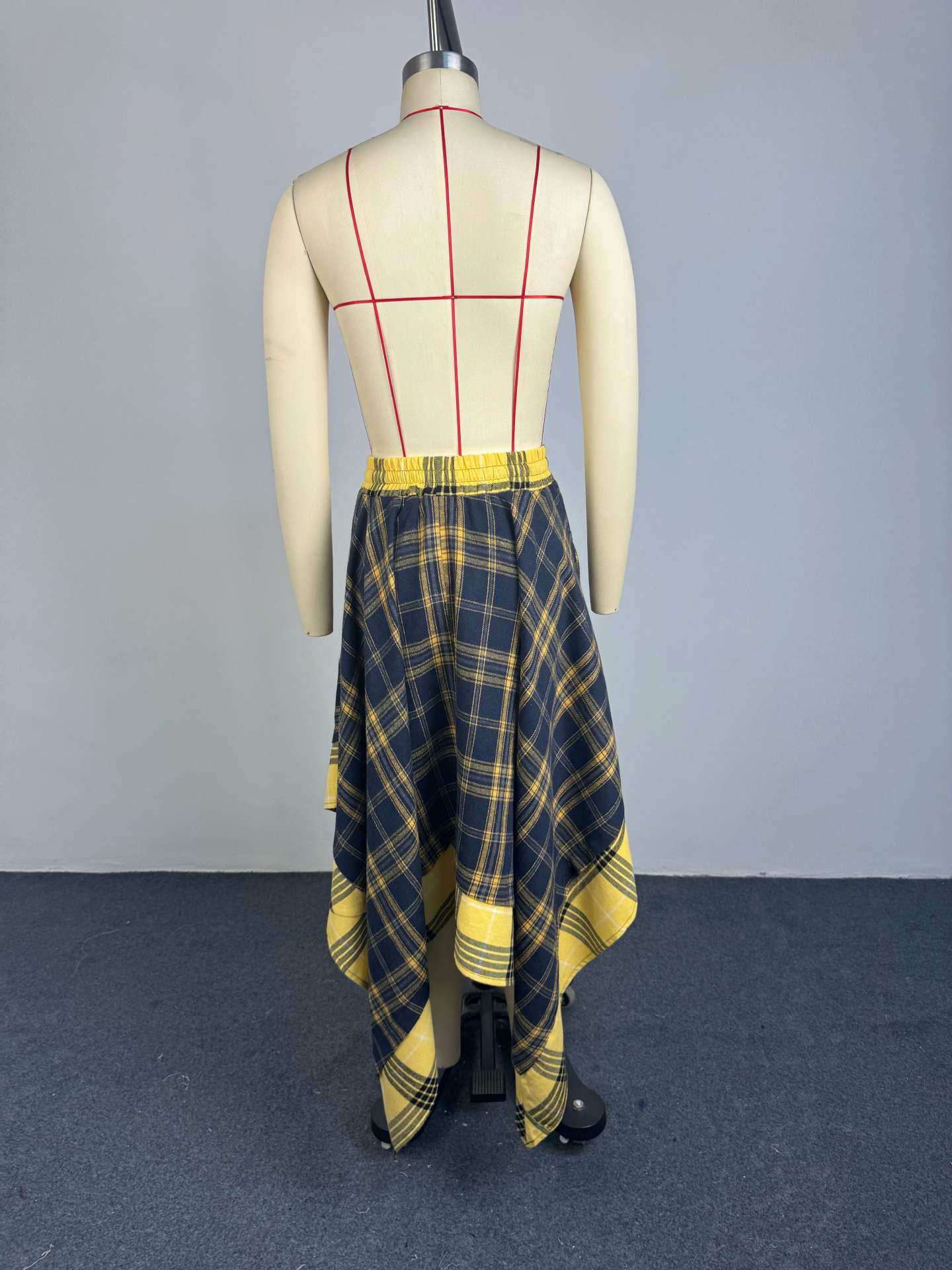 Women's Plaid Handkerchief Hem Midi Skirt